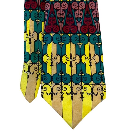 Rush Limbaugh No Baudaries Collections Yellow/Teal Silk Tie Vibrant Design - Picture 3 of 7